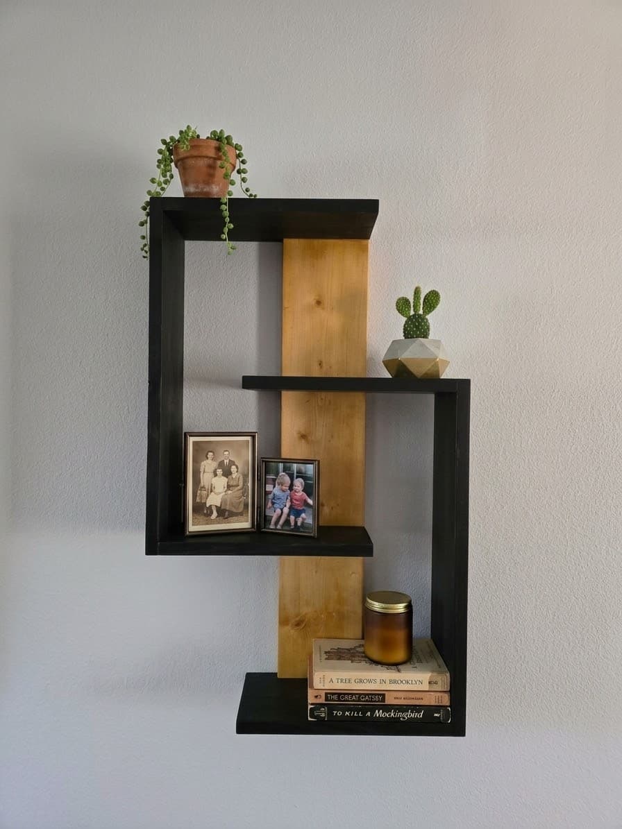 Geometric Wall Shelf — Black & Natural